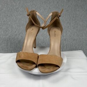 Aldo Tan Brown Suede Ankle Strap Stiletto Heels Sandals Womens Size 9 Open Toe